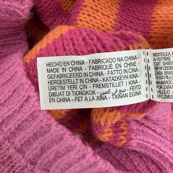 Zara Fuzzy Striped Cropped Sweater M Pink Orange Soft Knit Barbiecore Dopamine - Picture 10 of 10